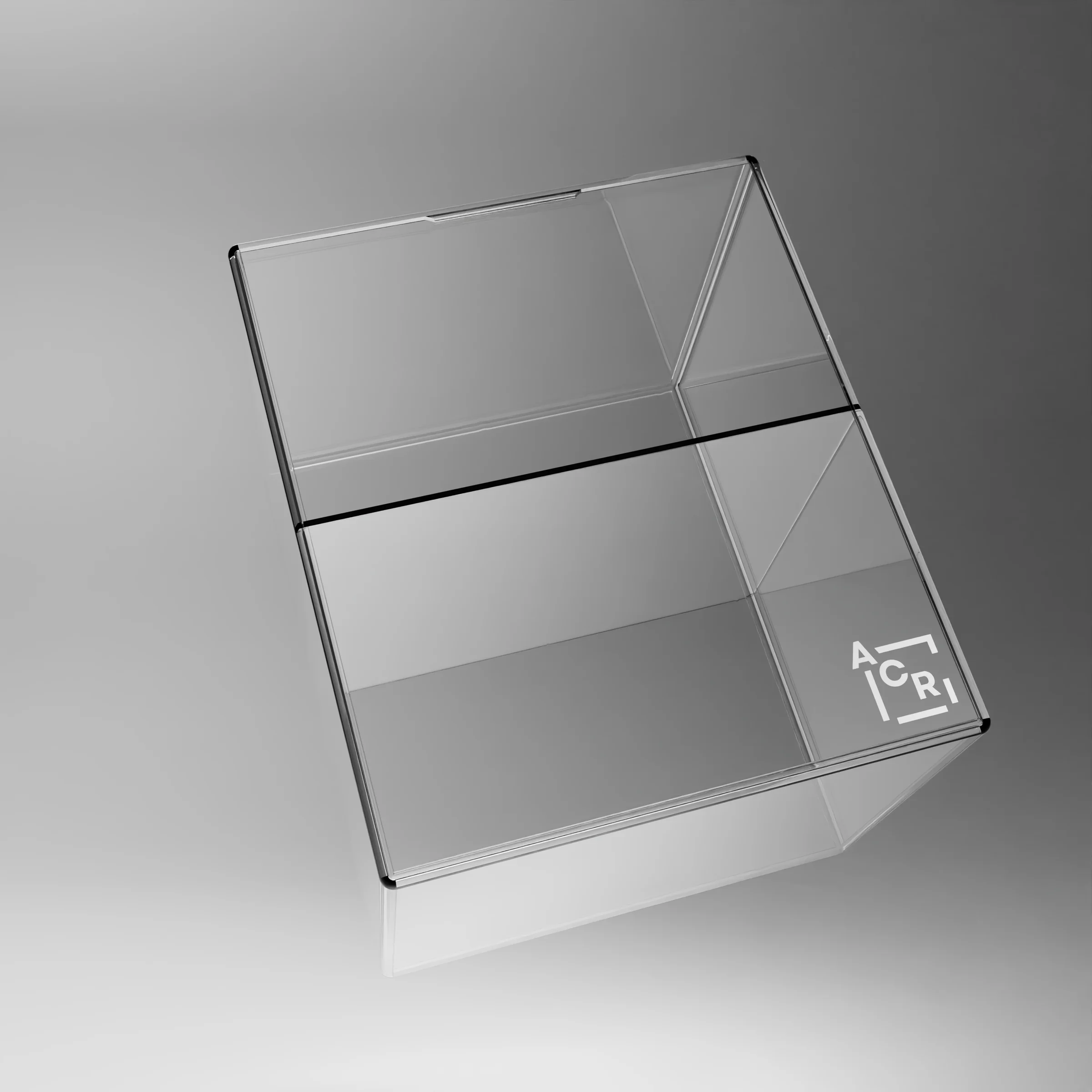 Clear acrylic stepped display viewed from above