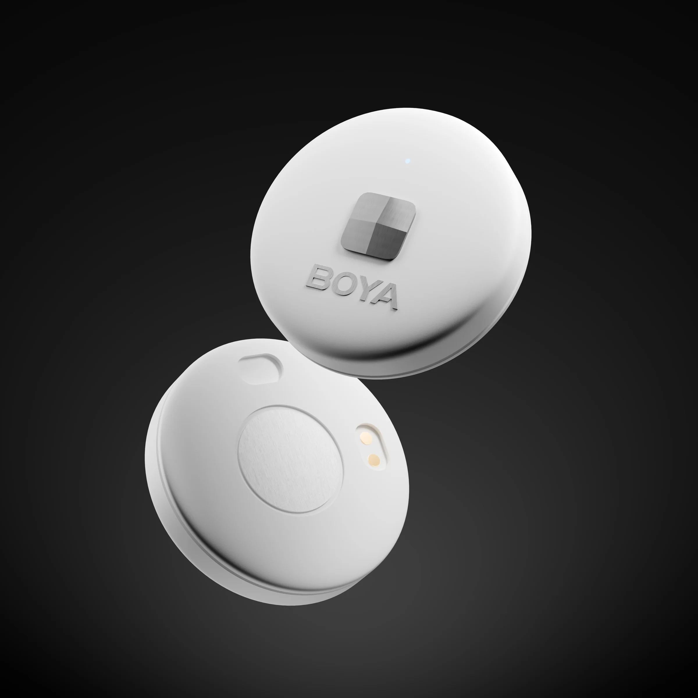 White BOYA microphones shown as separate components