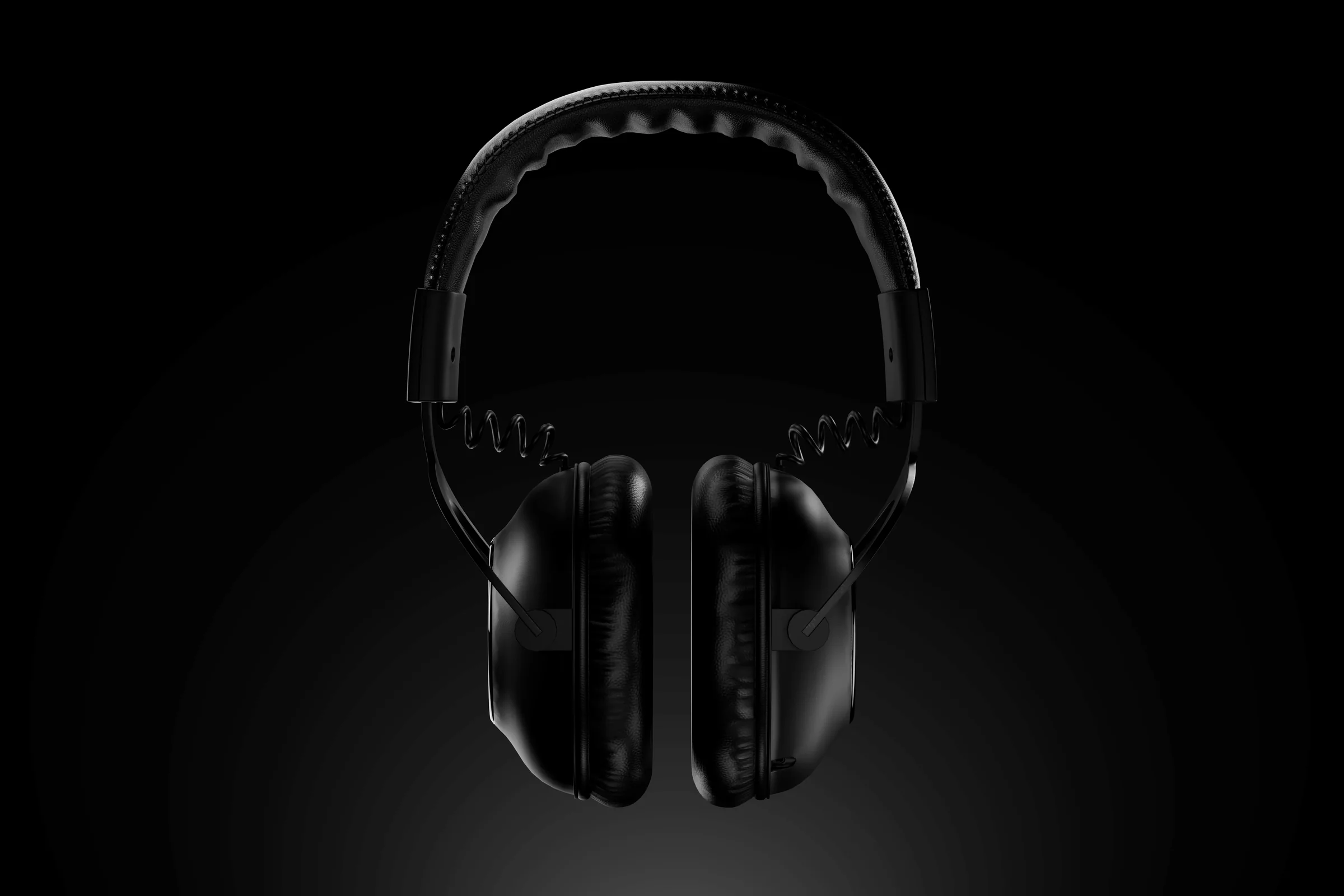 Front view of a black gaming headset