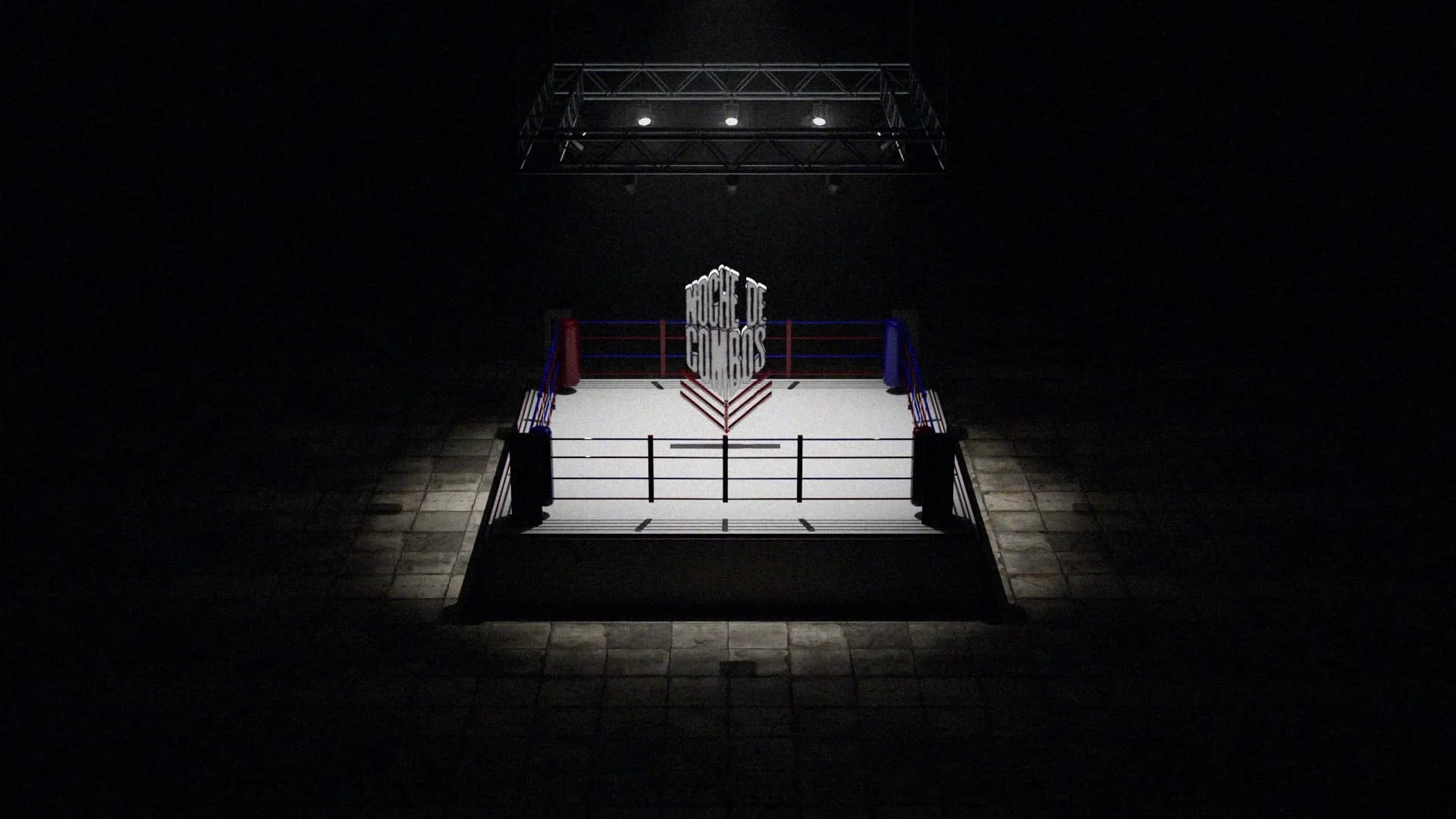 Boxing ring isolated beneath a square lighting rig