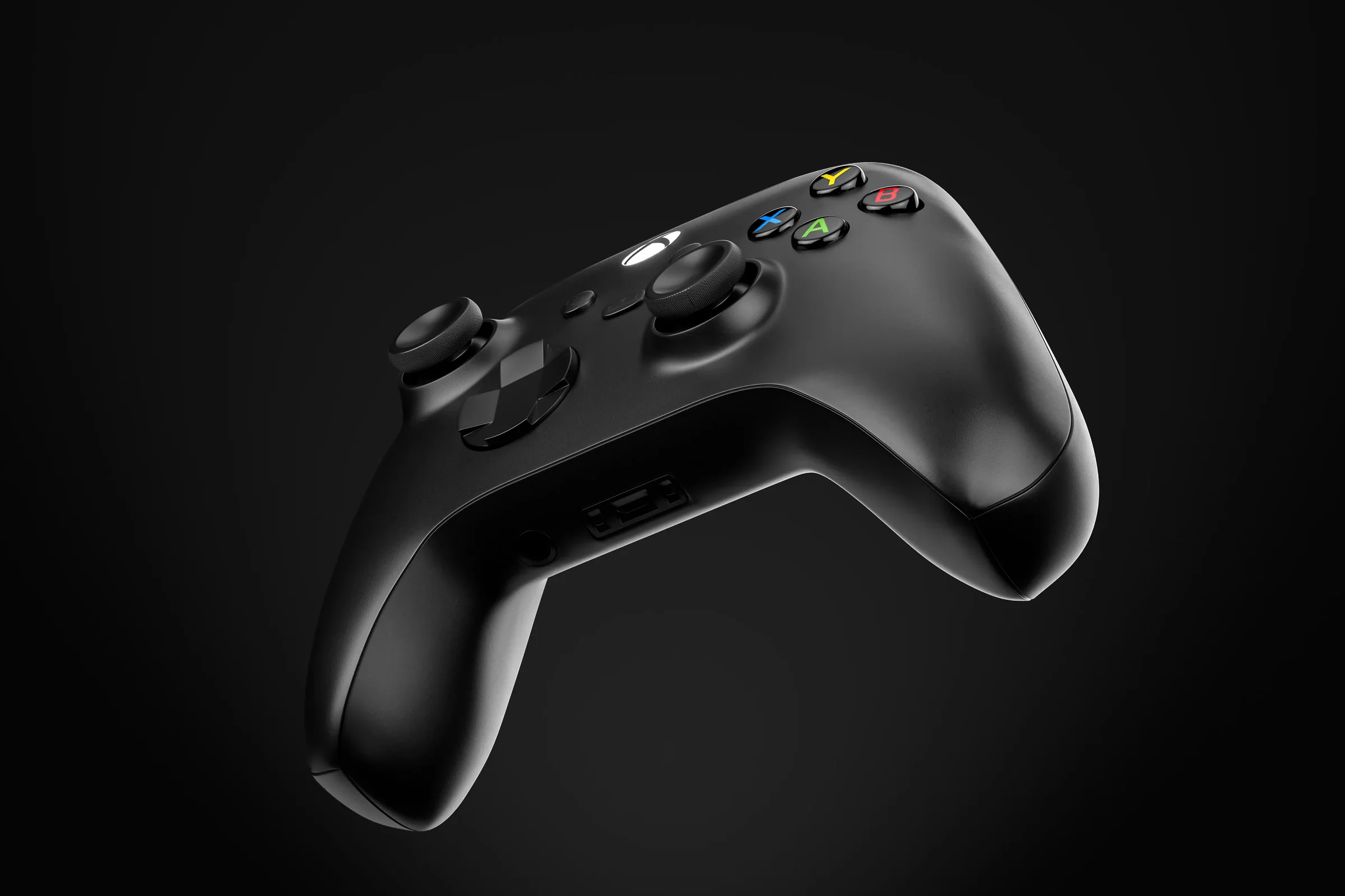 Xbox controller in a three-quarter front view